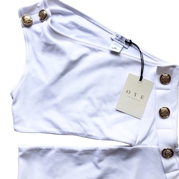 OYE Rhea One Shoulder Asymmetrical Cut Out One Piece Swimsuit White XS - Picture 6 of 15